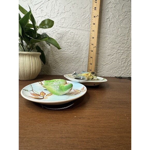 2 Lefton's Parakeet Bird 3D Plate Plaque Wall Art Japan 171 Tropical Vtg - Picture 7 of 9